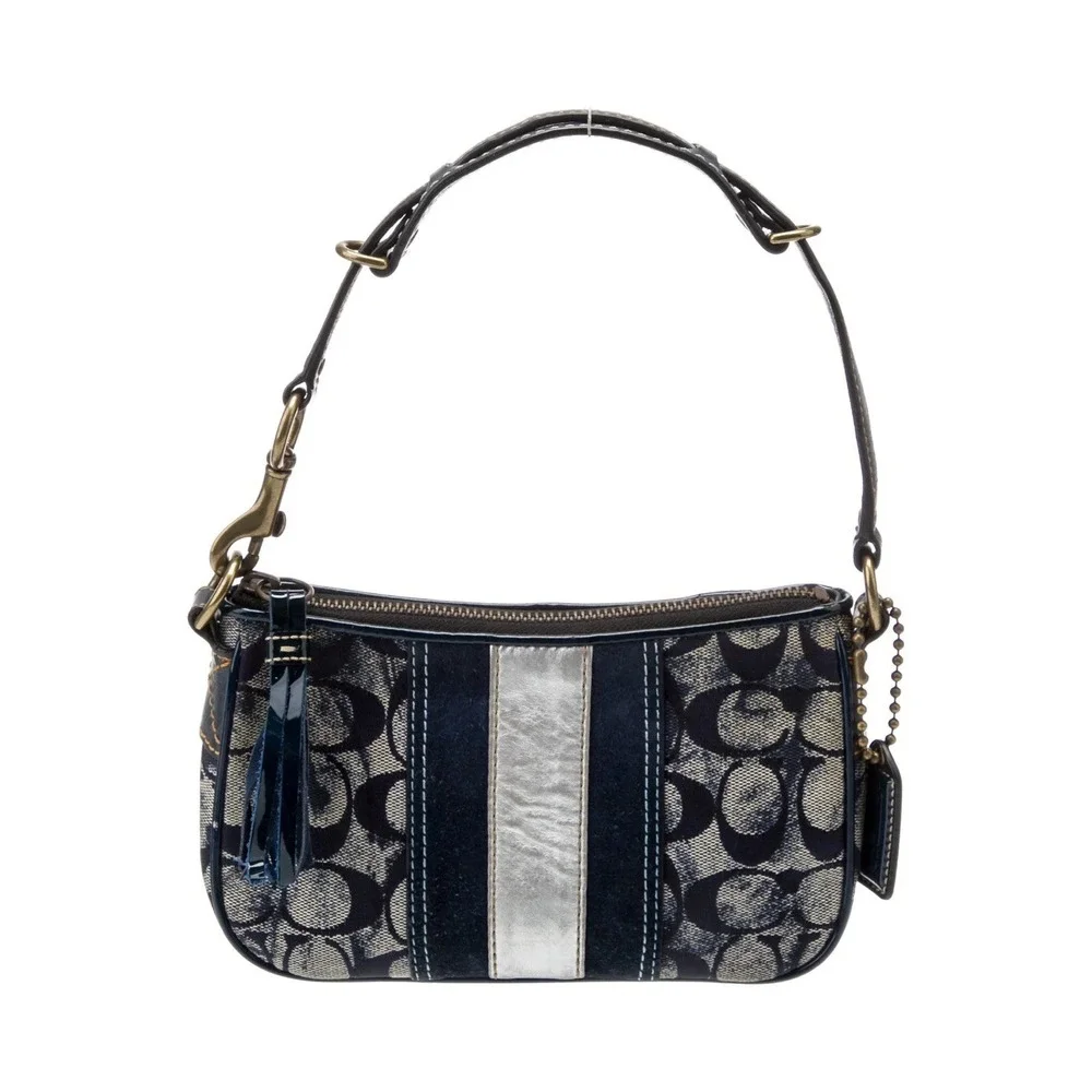 Vintage Y2k Coach Signature Sufflette Denim Handbag Multicolor Blue Mini Bag